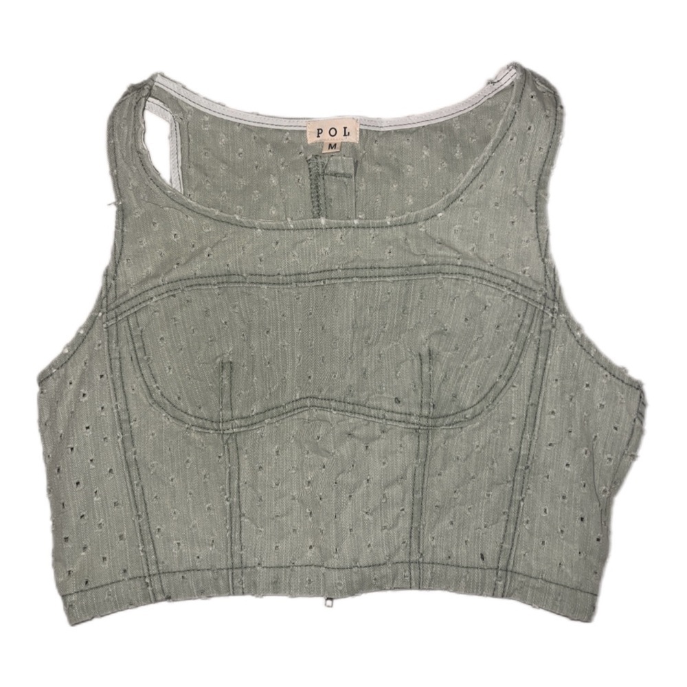 POL Sage Green Textured Crop Top NWOT